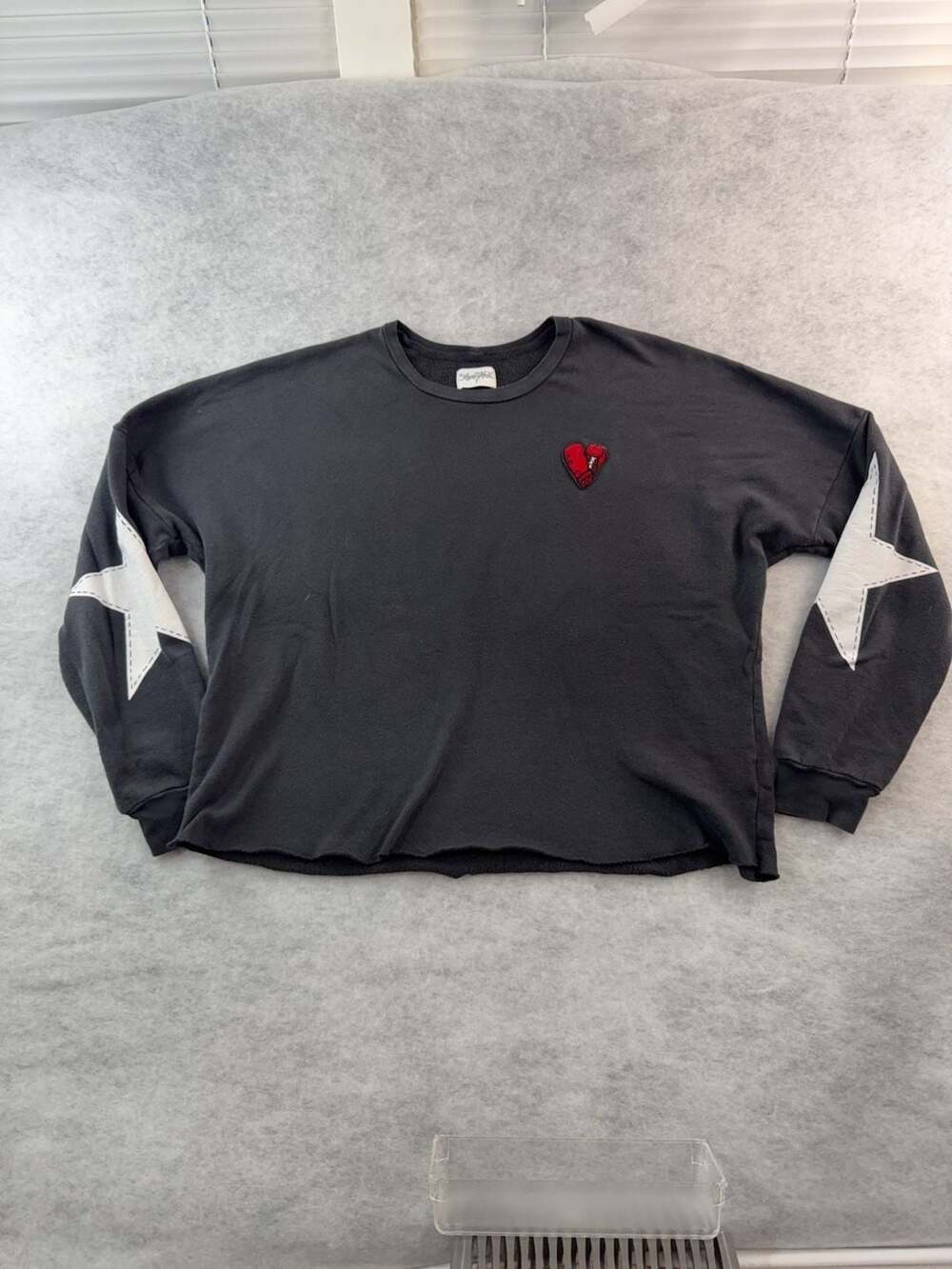 Lauren Moshi Women's Black Heart Boxing Glove Star Patch Sweatshirt Size L